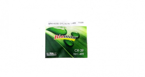 CR-39 BIOMAX N=1.499  D=70 мм             SPH + 0.00   CYL  + 0.5